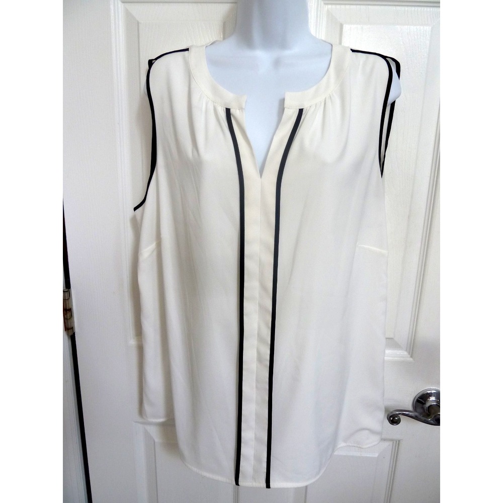 CALVIN KLEIN Plus Sz 1X White Black Career Office Blouse Sophisticated Top